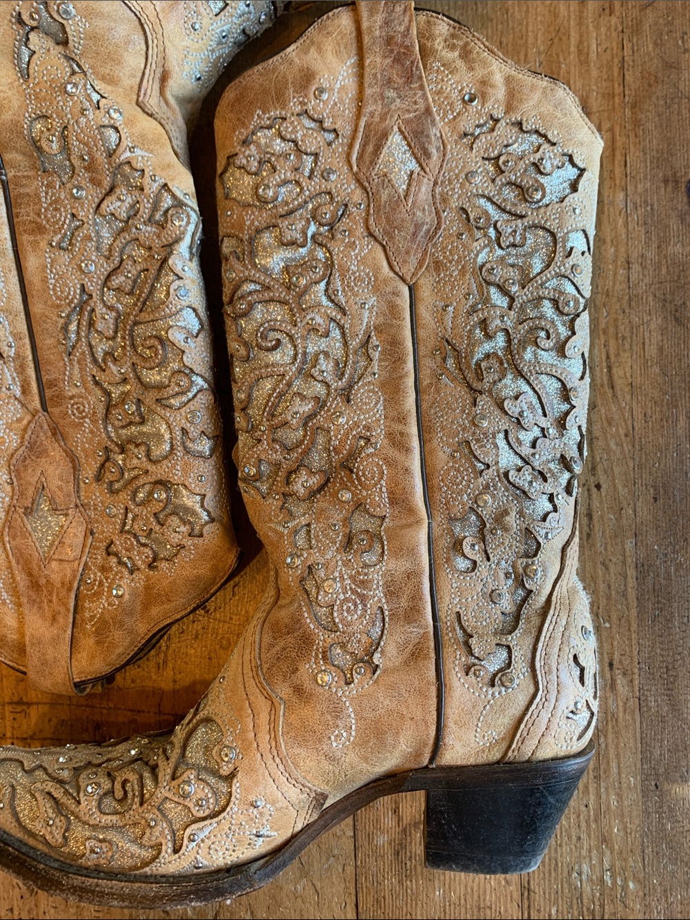 Corral Tan Leather Handcrafted Glitter Boot - Picture 10 of 16